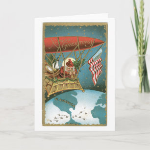 Old-fashioned Christmas, Santa get on an Airship Holiday Card