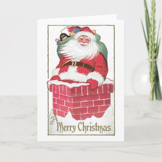 Old-fashioned Christmas, Santa Holiday Card (Front)