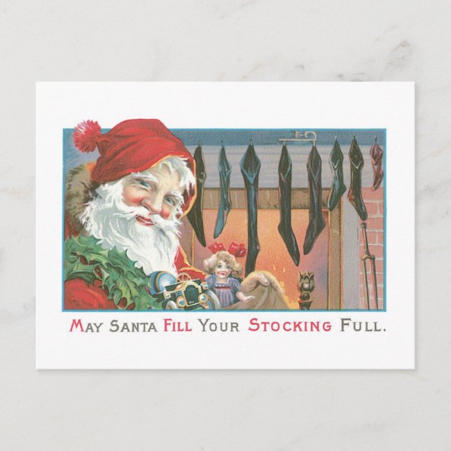 Old-fashioned Christmas, Santa Holiday Postcard (Front)