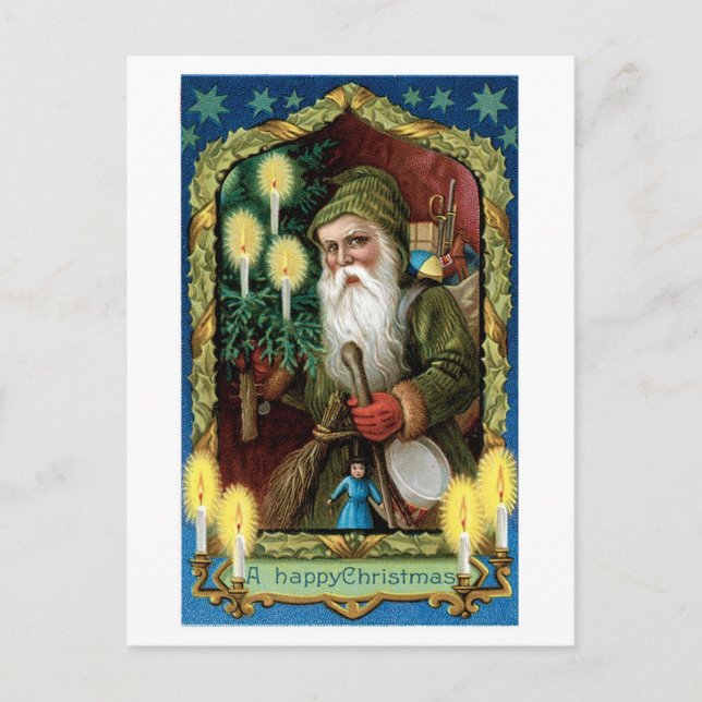 Old-fashioned Christmas, Santa Holiday Postcard (Front)
