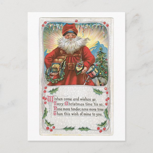 Old-fashioned Christmas, Santa Holiday Postcard (Front)