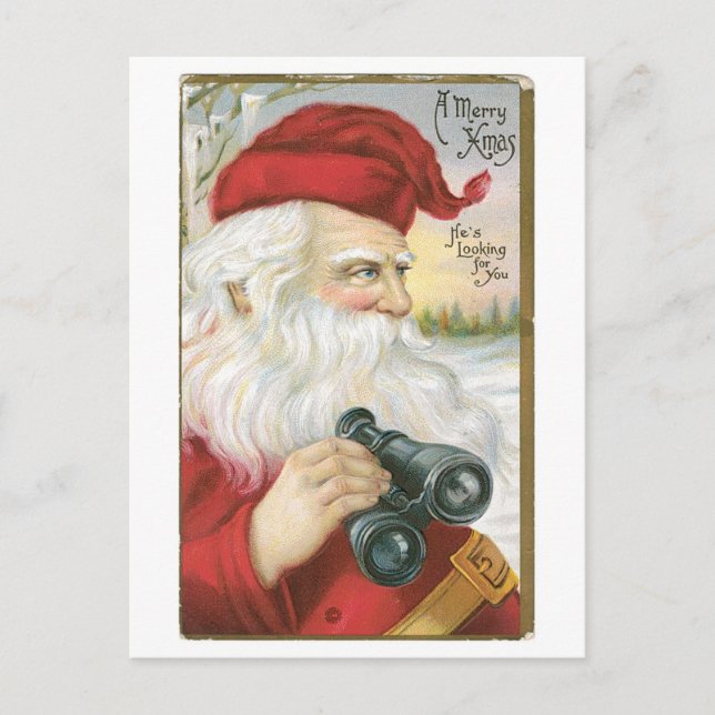 Old-fashioned Christmas, Santa Holiday Postcard (Front)