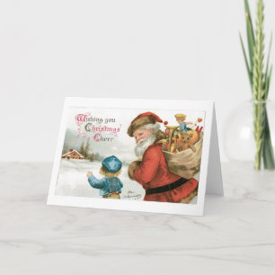 Old-fashioned Christmas, Santa with Boy Holiday Card