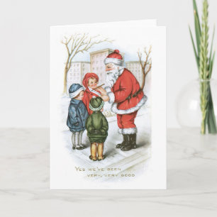 Old-fashioned Christmas, Santa with Chirdren Holiday Card