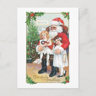 Old-fashioned Christmas, Santa with Girls Holiday Postcard
