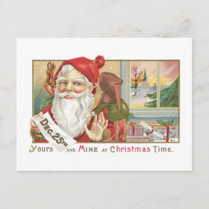 Old-fashioned Christmas, Santa with Tonttu Holiday Postcard