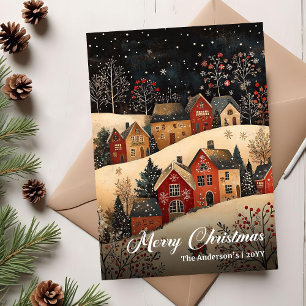 Old Fashioned Christmas Scene Editable Greeting Holiday Card