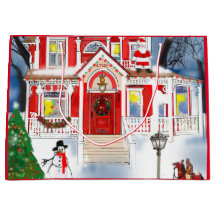 Old Fashioned Christmas Scene Victorian House Snow