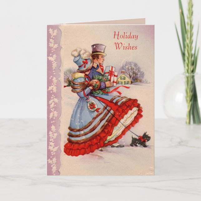 Old Fashioned Christmas Shopping Greeting Card (Front)