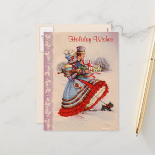 Old Fashioned Christmas Shopping Postcard