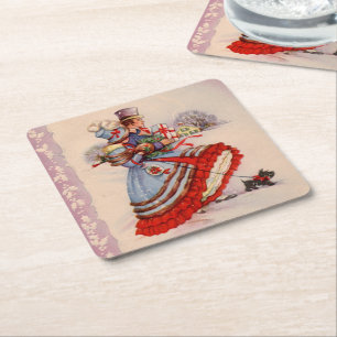 Old-Fashioned Christmas Shopping Square Paper Coaster