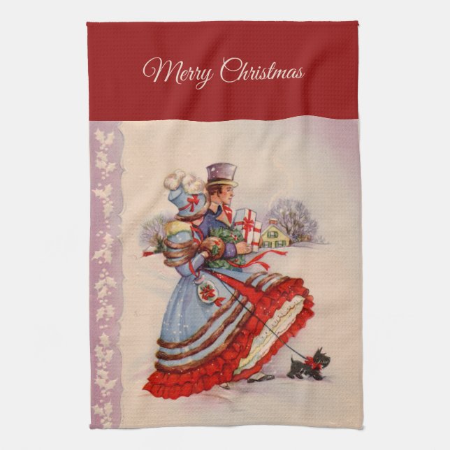 Old-Fashioned Christmas Shopping Tea Towel (Vertical)