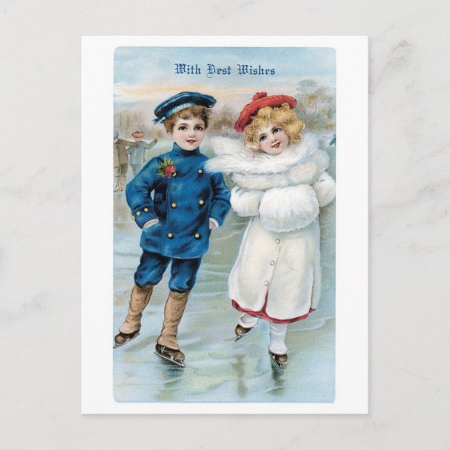 Old-fashioned Christmas, Skating rink Holiday Postcard (Front)