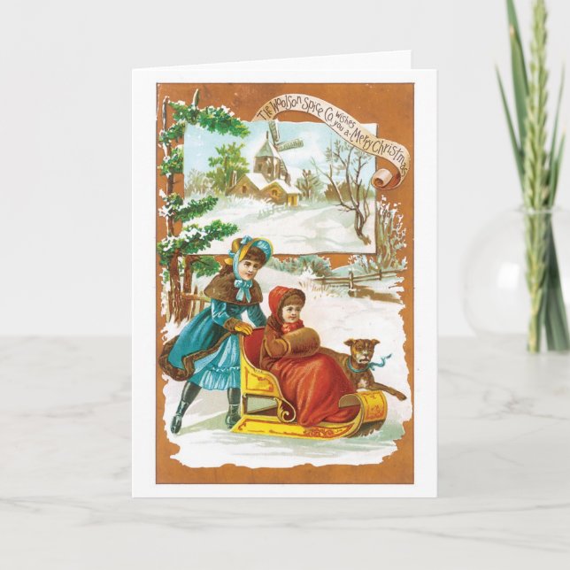 Old-fashioned Christmas, Sled Holiday Card (Front)