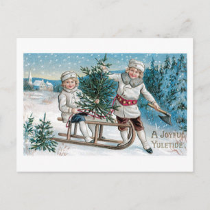 Old-fashioned Christmas, Sled Holiday Postcard