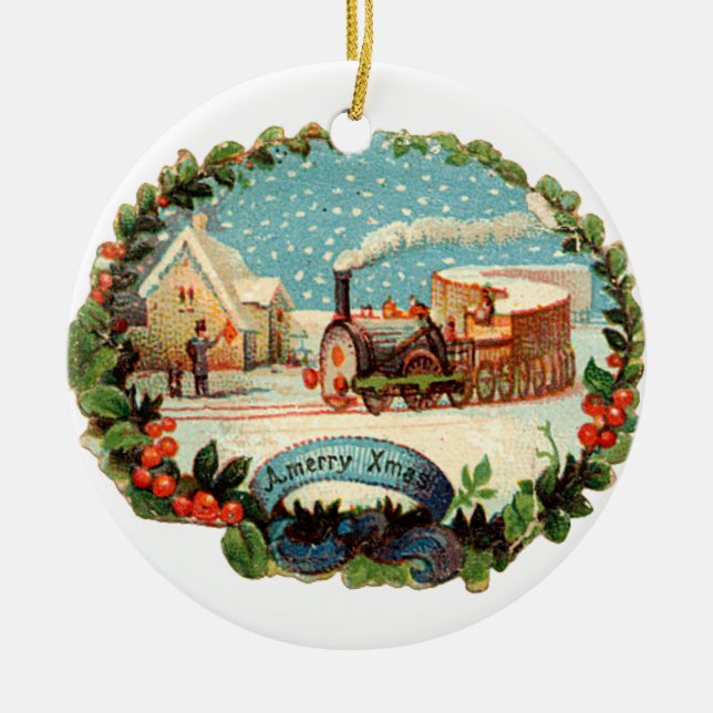 Old-fashioned Christmas, Steam train Ceramic Ornament (Front)