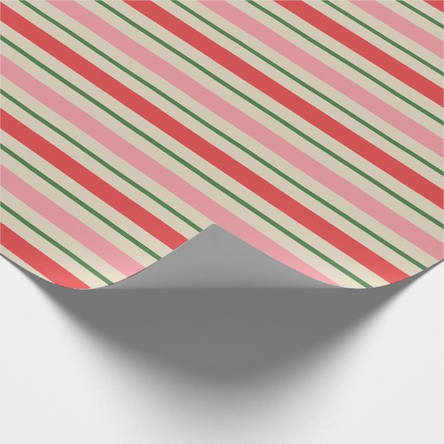 Old Fashioned Christmas Stripe Pattern Pink Red  Wrapping Paper (Corner)
