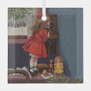 Old Fashioned Christmas telephone Glass Tree Decoration