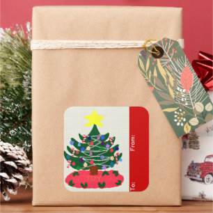 Old-Fashioned Christmas Tree and Star  Square Sticker