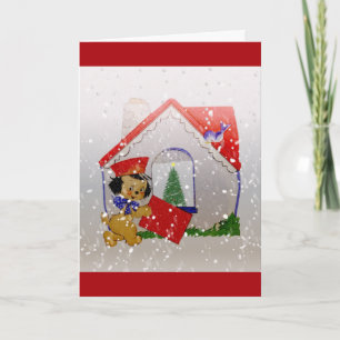 Old Fashioned Christmas   Vintage Puppy Dog Mail Holiday Card