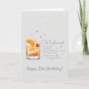 Old Fashioned Cocktail 21st Happy Birthday Card