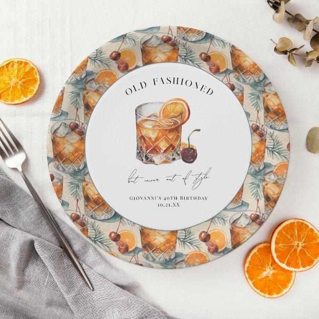 "Old Fashioned" Cocktail Birthday Paper Plate (Creator Uploaded)