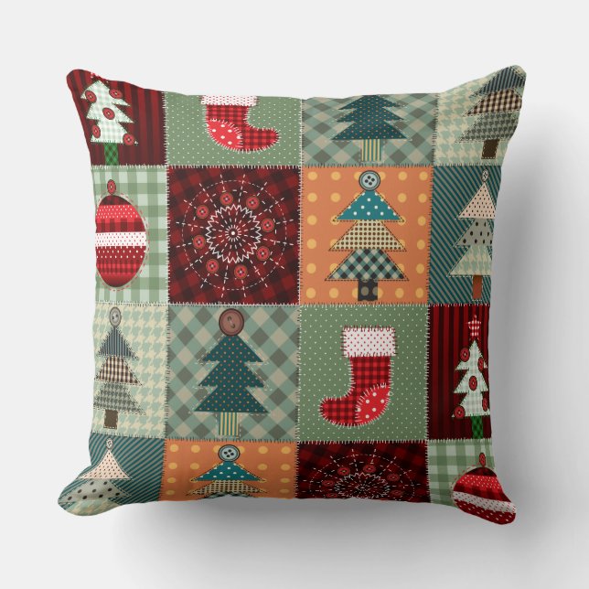 Old Fashioned Country Christmas Patchwork Cushion (Front)