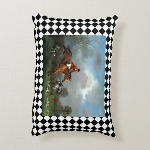 Old fashioned country foxhunt horse and hounds decorative cushion