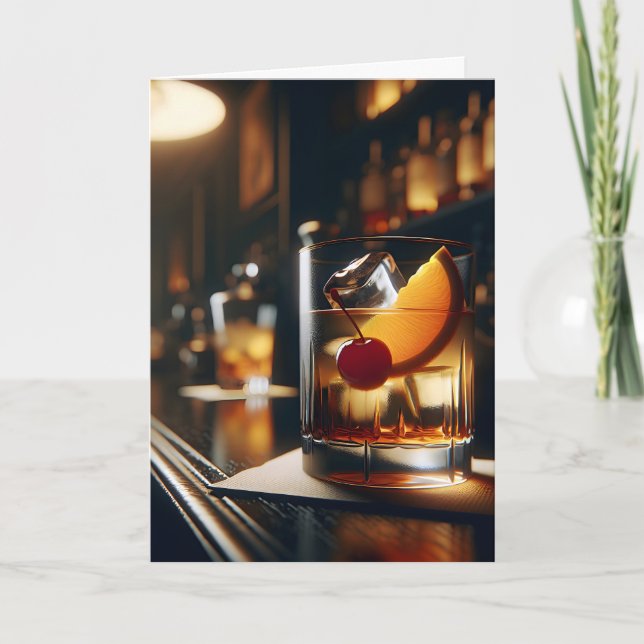 Old Fashioned Drink Birthday Wish Card (Front)