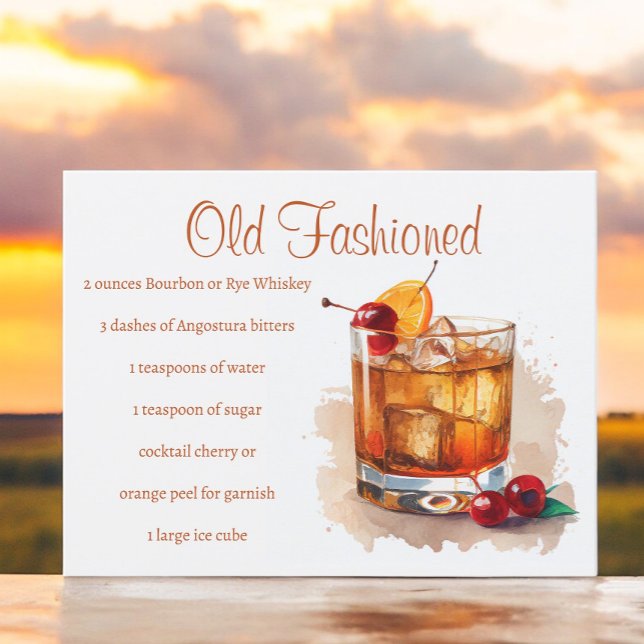 Old Fashioned Drink Recipe with Cherries & Orange Postcard (Creator Uploaded)