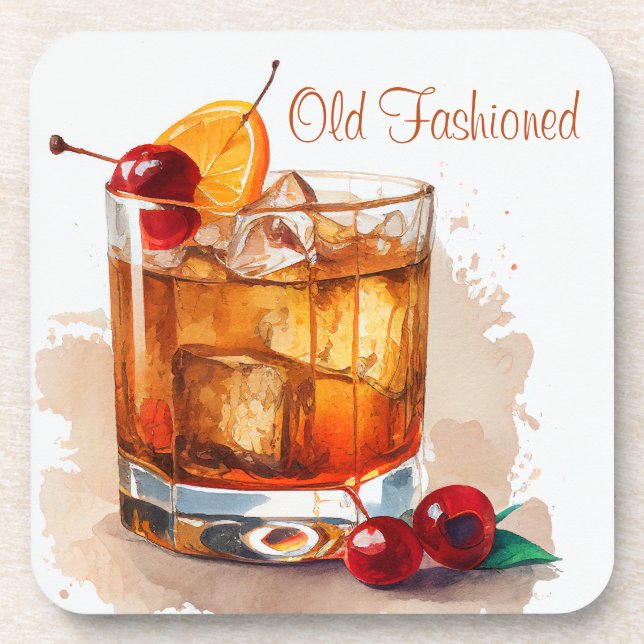 Old Fashioned Drink With Cherries and Orange  Coaster (Front)