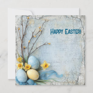Old fashioned Easter eggs and daffodils Holiday Card