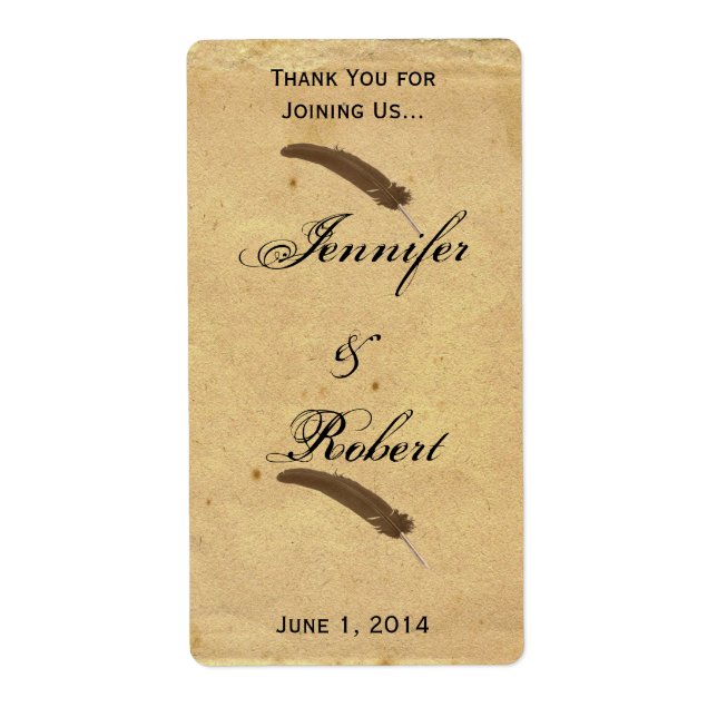 Old Fashioned Elegance Parchment Quill Wine Label (Front)