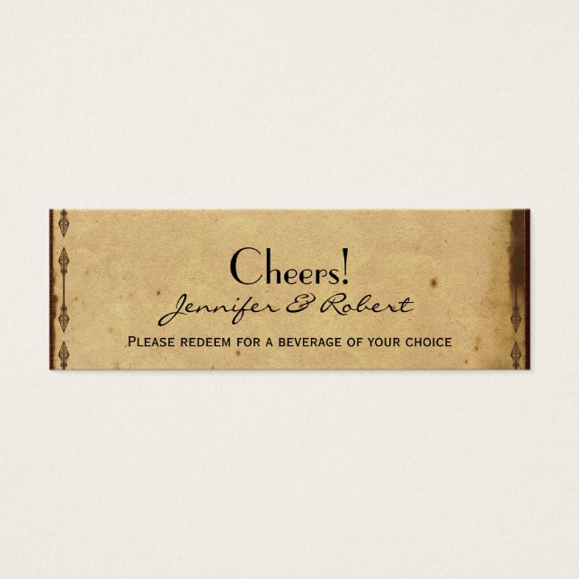 Old Fashioned Elegance Wedding Drink Tickets (Front)