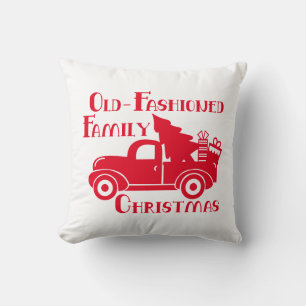 Old-Fashioned Family Christmas with Truck & Tree Cushion