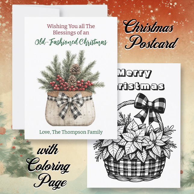 Old-Fashioned Farmhouse Christmas Colouring Page   Postcard (Creator Uploaded)