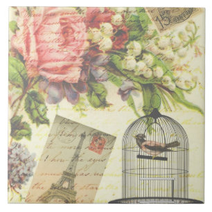 Old Fashioned Floral Bird Ceramic Tile
