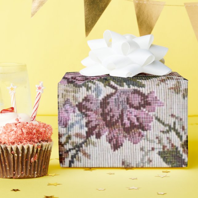 old-fashioned floral fabric wrapping paper (Birthday Party)