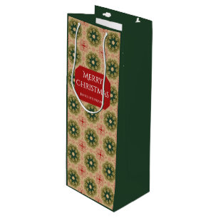 Old-fashioned Green Pine Red Lace Christmas Wine Gift Bag