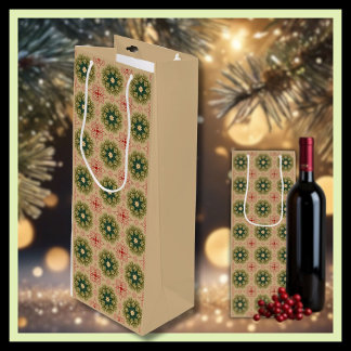 Old-fashioned Green Pine Red Lace Christmas Wine Gift Bag