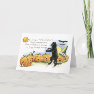 Old-fashioned Halloween, Black cat & Pumpkins Card