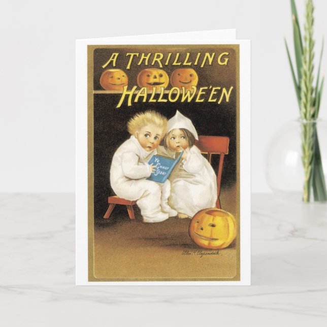 Old-fashioned Halloween, Boy & Girl Card (Front)