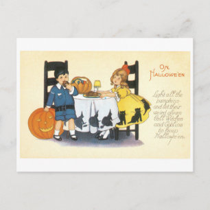 Old-fashioned Halloween, Boy & Girl Postcard