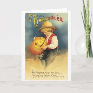 Old-fashioned Halloween, Boy makes Jack-o'-lantern Card
