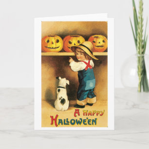 Old-fashioned Halloween, Boy with Puppy Card