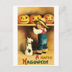Old-fashioned Halloween, Boy with Puppy Postcard