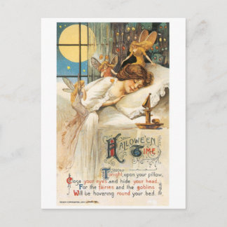 Old-fashioned Halloween, Girl with Fairies Postcard