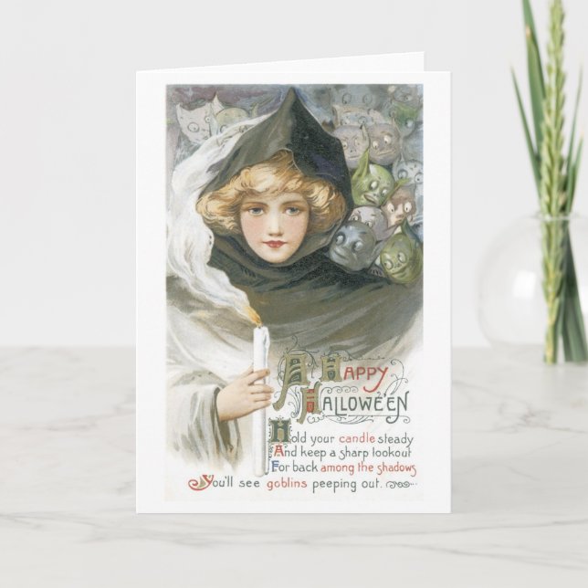 Old-fashioned Halloween, Girls meet Goblins Card (Front)