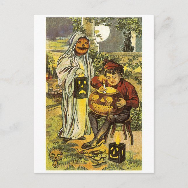 Old-fashioned Halloween, Jack-o'-lantern Postcard (Front)