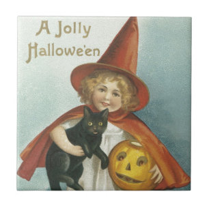 Old Fashioned Halloween Jolly Little Witch Tile